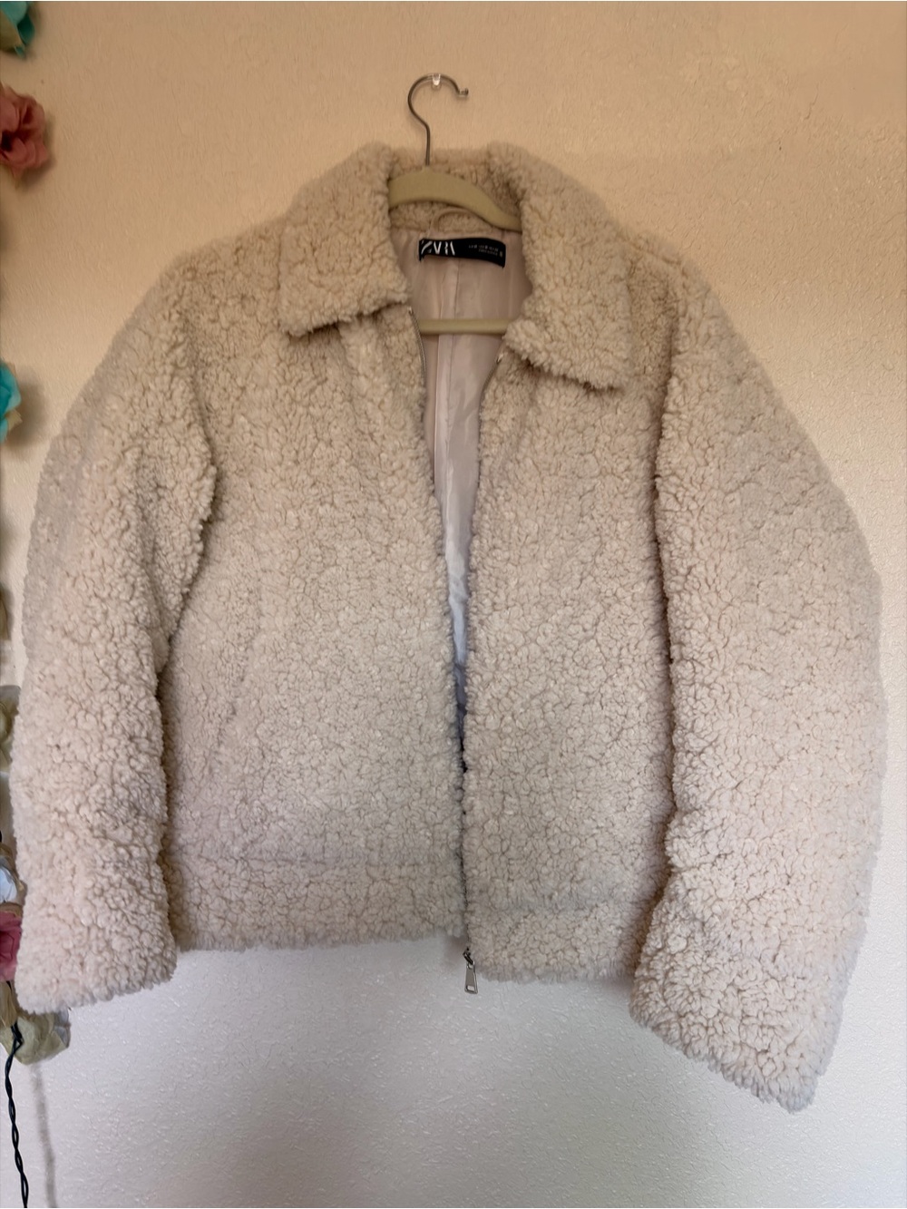 Zara Faux Shearling Zip Jacket - Cream